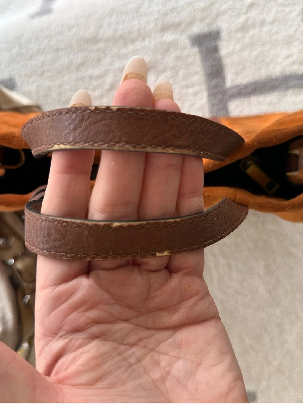 Fossil suede Stripe Tote Bag - Rust Brown